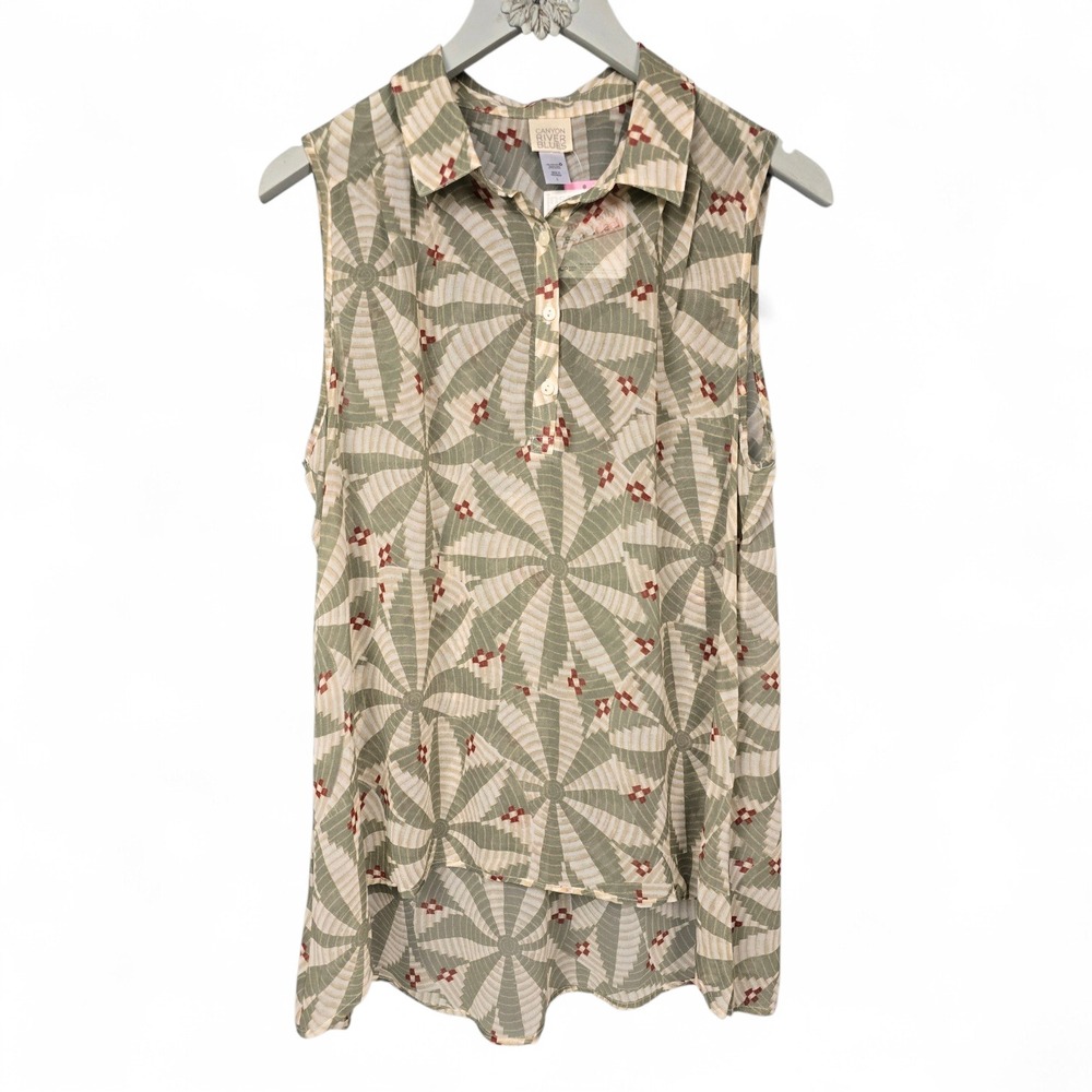 Canyon River Blues Sleeveless‎ Hi-low Geometric Chiffon Blouse Size Large New